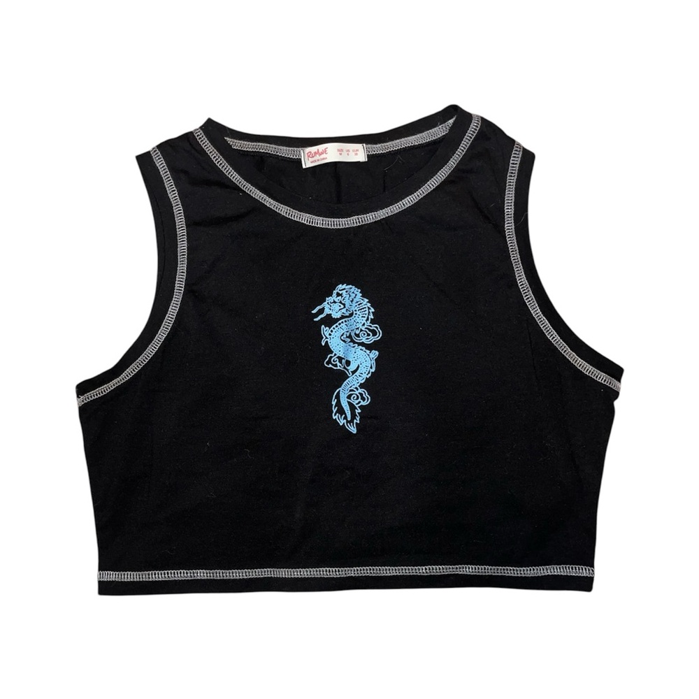 Romwe graphic design black cropped tank top, size medium.